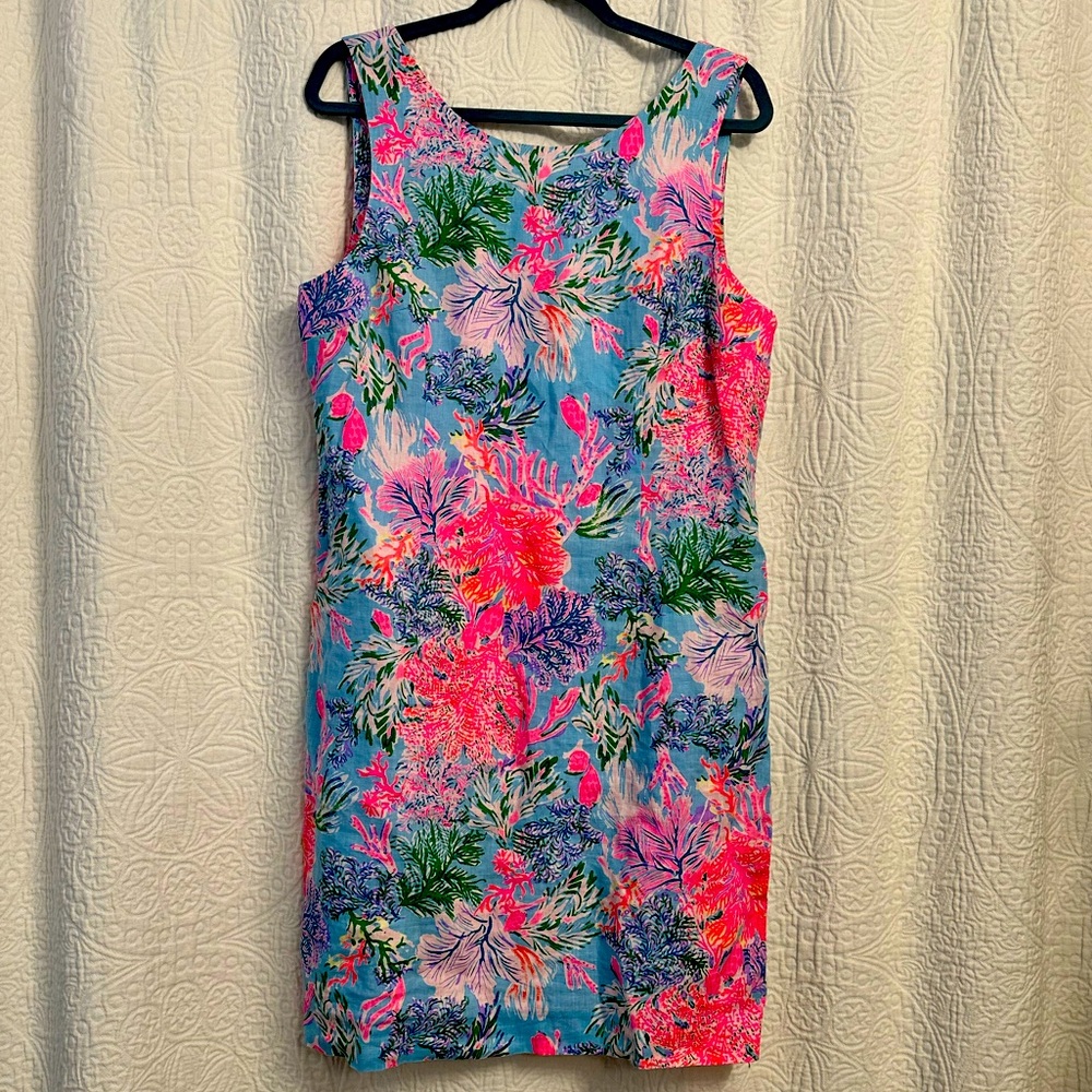Lilly Pulitzer Marina Linen Shift Dress in Celestial Blue Cay to my Heart 14 - Picture 3 of 5
